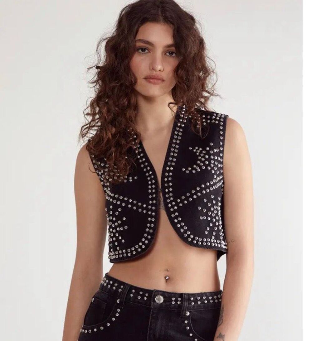 NastyGal Western Studded Denim Waistcoat Size 6 NWT